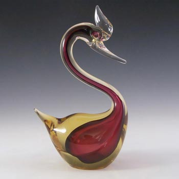 Murano/Sommerso Brown & Amber Cased Glass Swan Sculpture