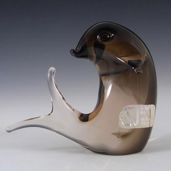 V. Nason & Co Murano Amber Glass Dolphin Sculpture - Label