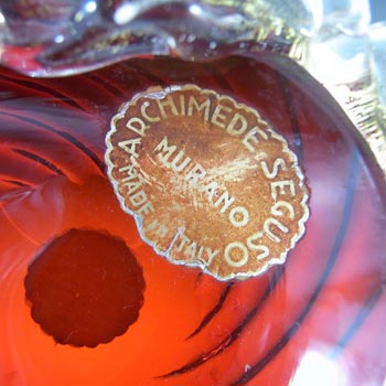 Archimede Seguso Red & Gold Leaf Glass Bowl - Labelled