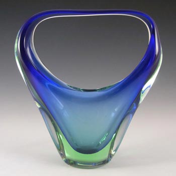 Murano/Venetian Blue & Green Sommerso Glass Basket Vase