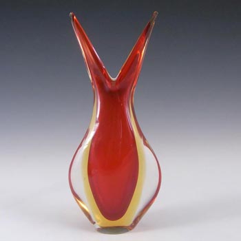 Murano/Venetian Red & Amber Sommerso Glass Vase #3