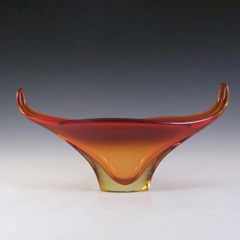 Murano Red & Amber Sommerso Glass Organic Sculpture Bowl