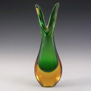 Murano/Venetian Green & Amber Sommerso Glass Vase #4