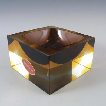Murano Faceted Brown & Amber Sommerso Glass Block Bowl