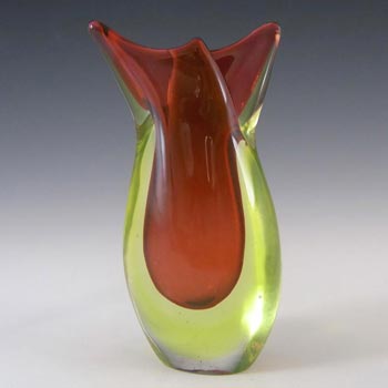 Murano/Venetian Red & Uranium Green Sommerso Glass Vase