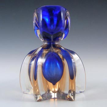 Murano/Venetian Blue & Amber Sommerso Glass Candlestick