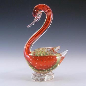 Murano/Venetian Red & Uranium Green Sommerso Glass Swan