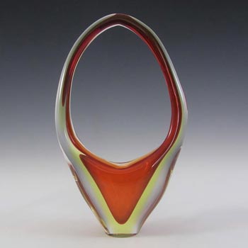 Murano/Venetian Red & Uranium Sommerso Glass Basket Vase