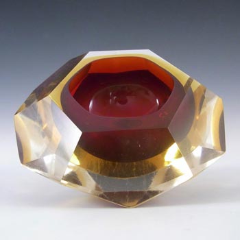 Murano Faceted Red & Amber Sommerso Glass Block Bowl