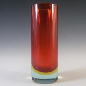 Murano Red, Amber & Blue Sommerso Glass Cylinder Vase