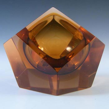 Murano Faceted Amber Sommerso Glass Block Bowl