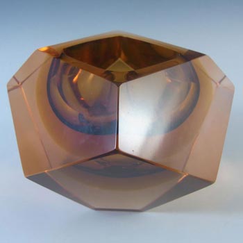 Murano Faceted Amber Sommerso Glass Block Bowl
