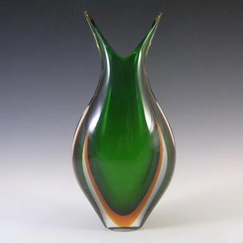 Murano/Venetian Green & Amber Sommerso Glass Vase #5