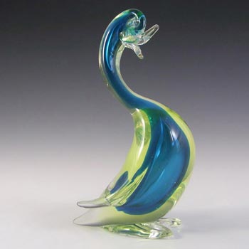 Murano/Sommerso Blue & Uranium Cased Glass Swan Sculpture