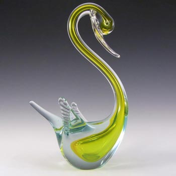 Murano/Sommerso Yellow & Blue Cased Glass Swan Sculpture