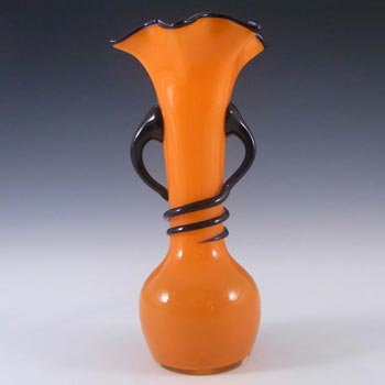 Czech 1930\'s/40\'s Orange & Black Glass Tango Vase