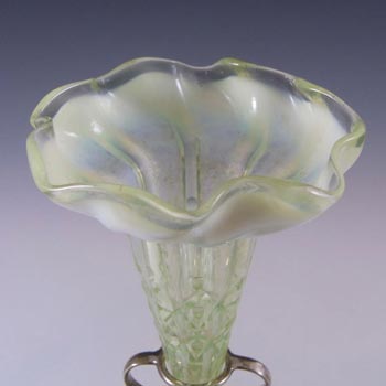 Victorian Vaseline / Opalescent Glass + Silver Epergne Vase c 1880