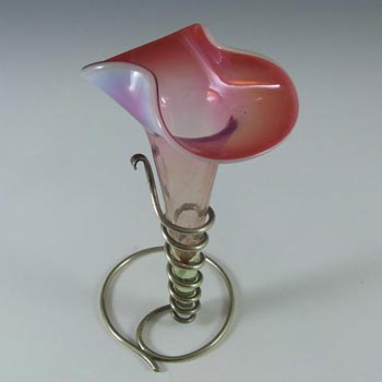 Victorian Vaseline / Opalescent Glass + Silver Epergne Vase