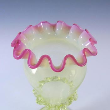 Victorian Vaseline/Uranium Opalescent & Pink Glass Vase