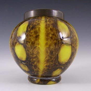 Franz Welz 1930's Czech Yellow Glass 'Bubbles + Spots' Vase