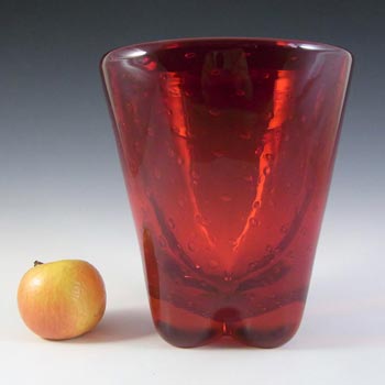 Whitefriars #9117 Large Ruby Red Glass Lobed Bubble Vase