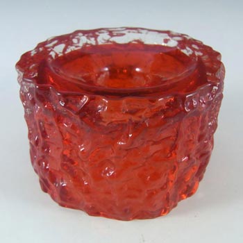 Whitefriars #9733 Baxter Pair Ruby Red Glass Bark Candle Holders