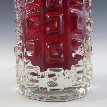 Whitefriars #9816 Baxter Ruby Red Glass Aztec Vase