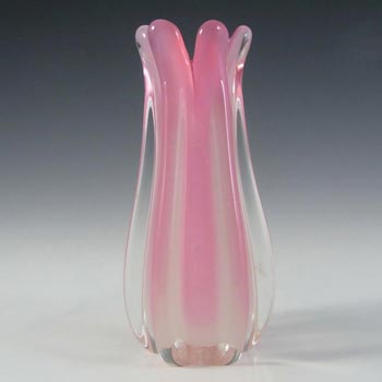 Oball Murano Pink & White Alabastro Glass Ribbed Vase