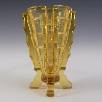 Bagley #3007 Art Deco 4.25\" Vintage Amber Glass \'Bamboo\' Vase