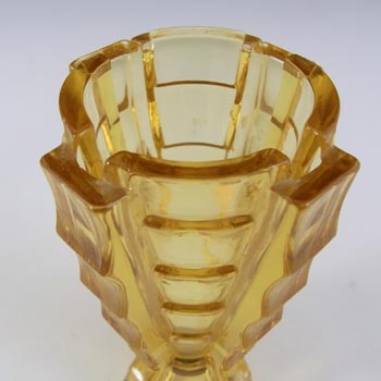 Bagley #3007 Art Deco 4.25" Vintage Amber Glass 'Bamboo' Vase