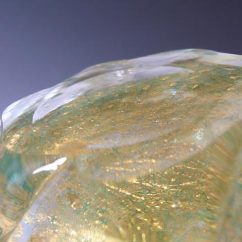 Barovier & Toso Murano Gold Leaf Bullicante Green Glass Bowl