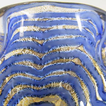 Barovier & Toso Murano Blue Stripe & Gold Leaf Blue Glass Bowl