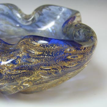 Barovier & Toso Murano Gold Leaf Bullicante Blue Glass Bowl