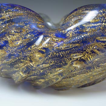 Barovier & Toso Murano Gold Leaf Bullicante Blue Glass Bowl