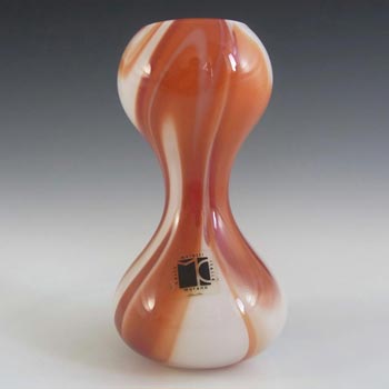 Carlo Moretti Marbled Red & White Murano Glass Vase - Label