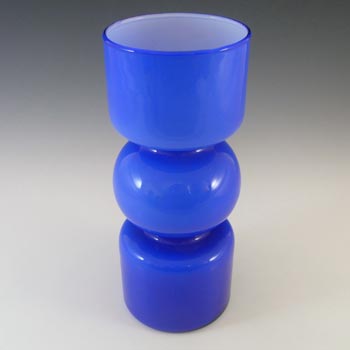 Empoli Italian 1970's Blue & Opal White Cased Glass 'Hooped' Vase