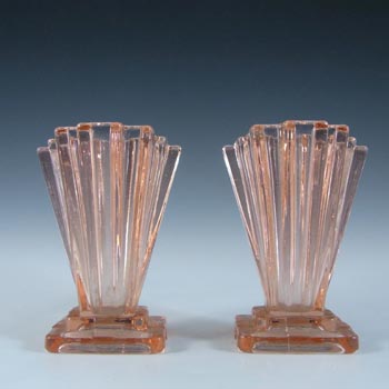 Bagley #334 Pair of Art Deco 4" Pink Glass 'Grantham' Vases