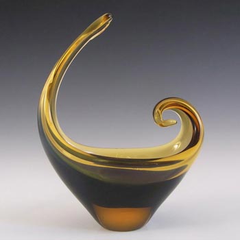 Murano Blue & Amber Sommerso Glass Organic Sculpture Bowl