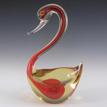 Murano Red & Amber Cased Sommerso Glass Swan Figurine