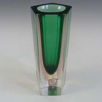 Murano Faceted Green & Pink Sommerso Glass Block Vase
