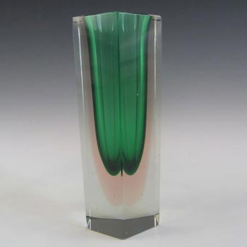 Murano Faceted Green & Pink Sommerso Glass Block Vase