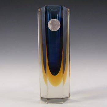 Bucella Cristalli Murano Faceted Blue & Amber Sommerso Glass Vase