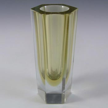 Murano Faceted Yellow & Clear Sommerso Glass Block Vase