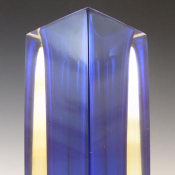 Murano Faceted Blue & Amber Sommerso Glass Block Vase #1