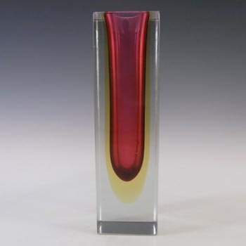 (image for) Murano Faceted Pink & Amber Sommerso Glass Block Vase
