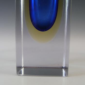 Murano Faceted Blue & Amber Sommerso Glass Block Vase #2