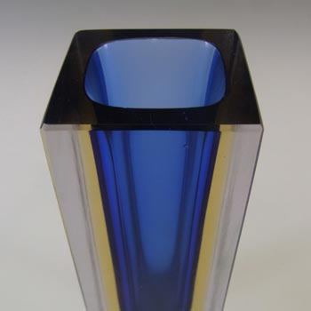 Murano Faceted Blue & Amber Sommerso Glass Block Vase #2