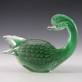 FM Konstglas/Marcolin Swedish Fumato Green Glass Swan