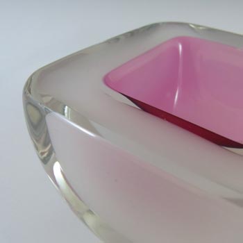 Murano Geode Pink & White Sommerso Glass Square Bowl