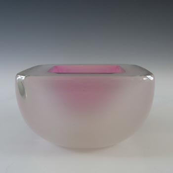 Murano Geode Pink & White Sommerso Glass Square Bowl